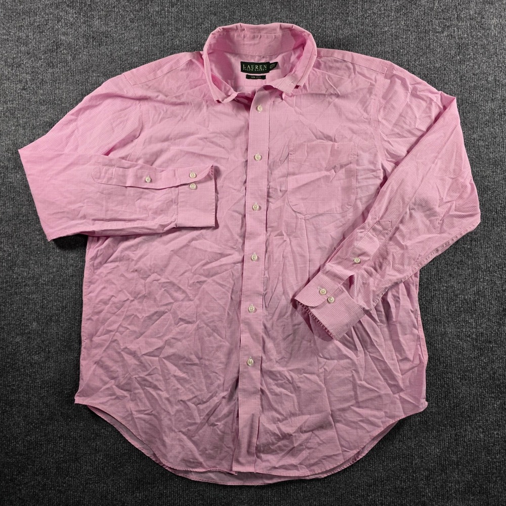 Lauren Ralph Lauren Mens Pink Gingham Non Iron Button Down Shirt 16.5 34/35